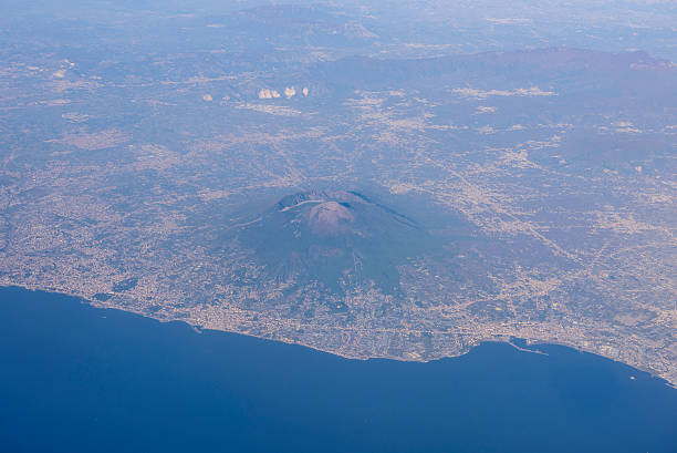 Aerial view of Mt. Vesuvius near Naples, Italy. The volcano is best known for its eruption in AD 79, which buried the Roman cities of Pompeii, Herculaneum and several other settlements, and killed an estimated 16,000 people.