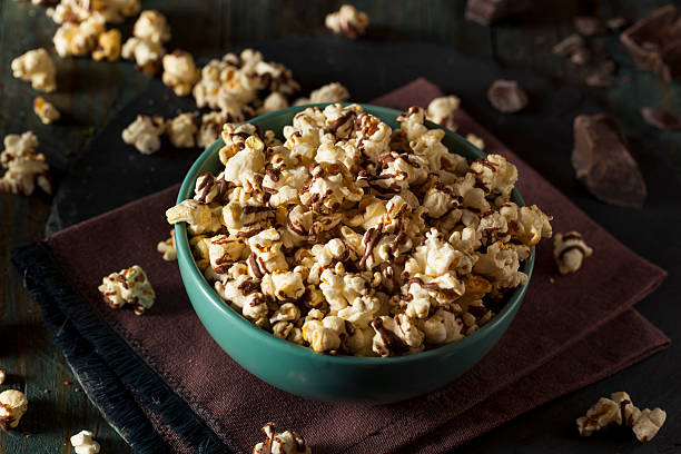 Homemade Chocolate Drizzled Caramel Popcorn Ready to Eat