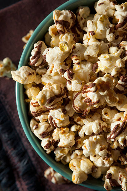Homemade Chocolate Drizzled Caramel Popcorn Ready to Eat