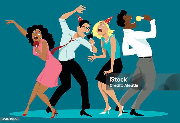 Karaoke Stock Illustration - Download Image Now - Office Party, Drunk, Illustration