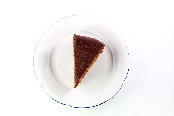 The famous Sacher Cake from Vienna on a white plate