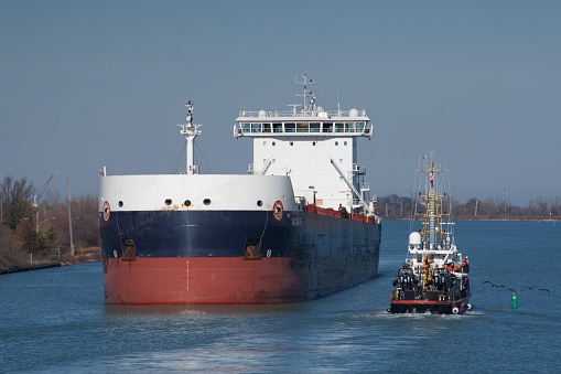 Cargo ship near the Port of Montreal on the St. Lawrence River