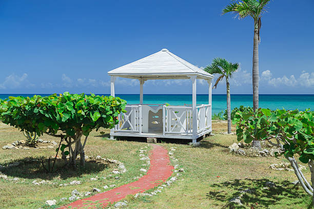 istock Natural landscape view with beautiful inviting gorgeous massage gazebo 498716586