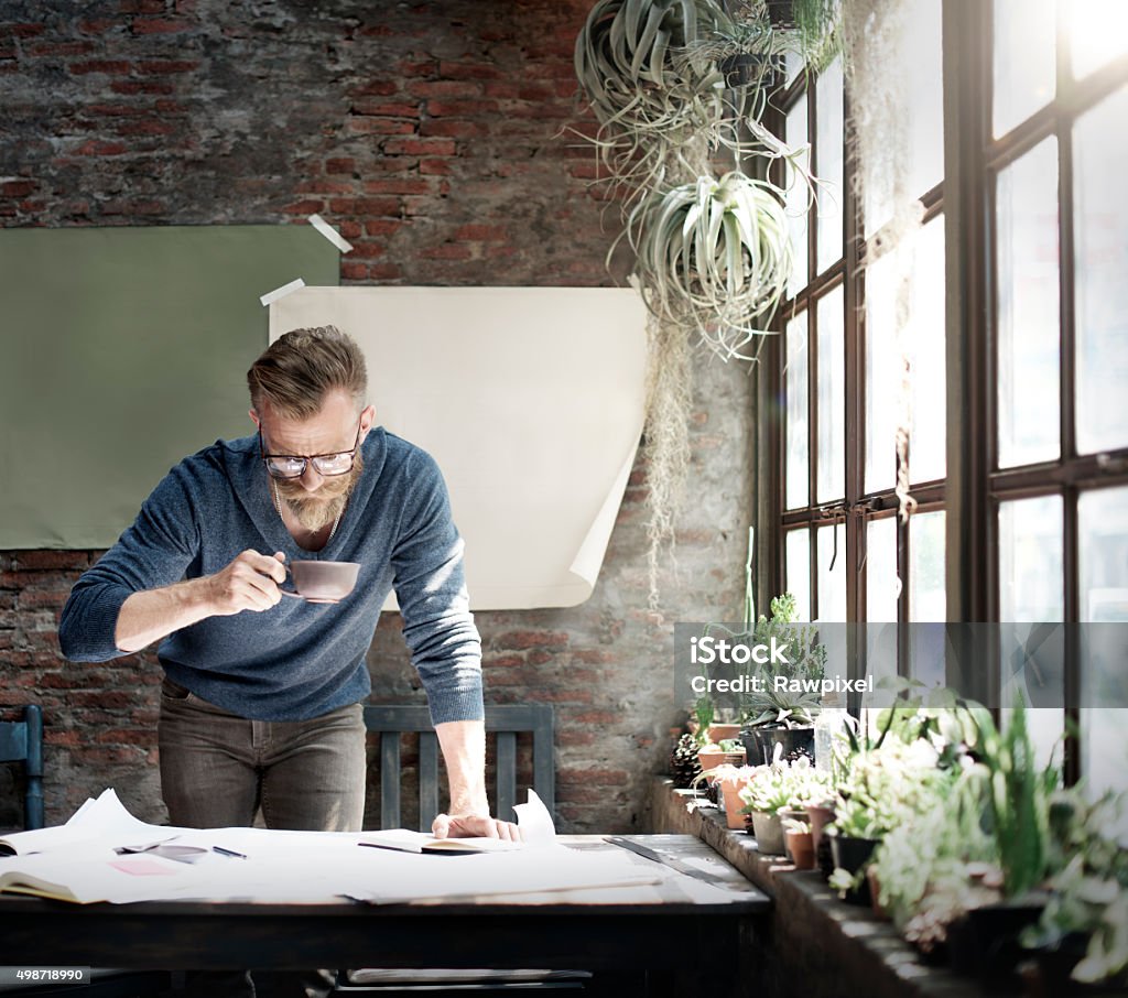 Man Working Determine Workspace Lifestyle Concept 2015 Stock Photo