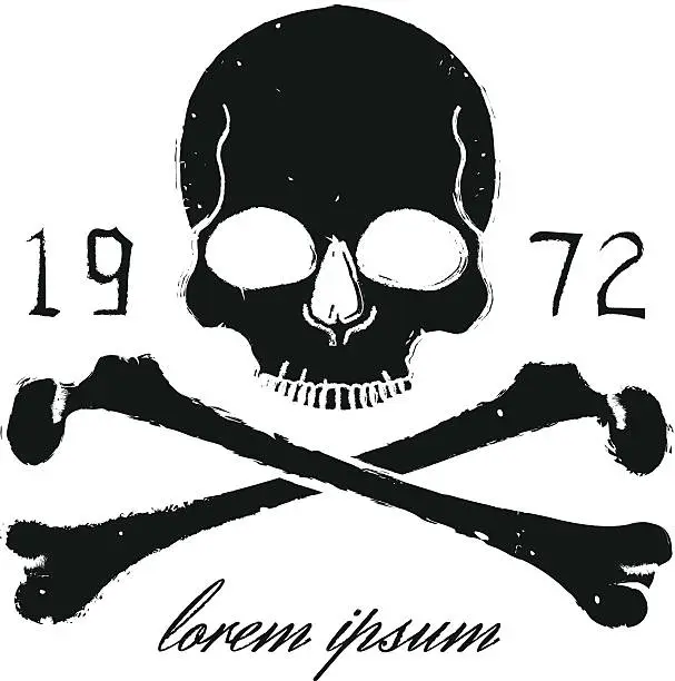 Vector illustration of Skull and crossbones vintage black emblem. Print