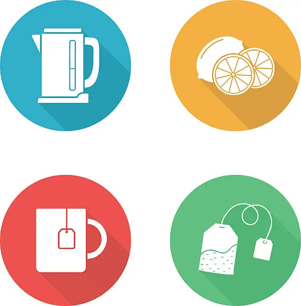 Vector illustration of Tea flat design icons set