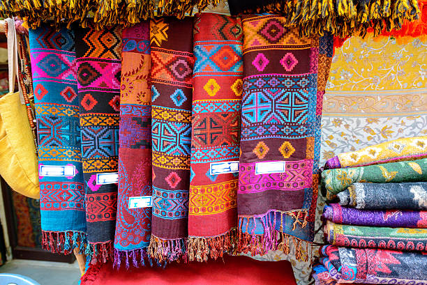 istock Indian shawls in a market 498720380