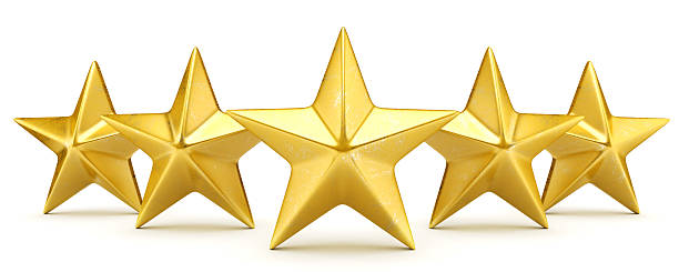 istock Five star rating - shiny golden stars 498723218