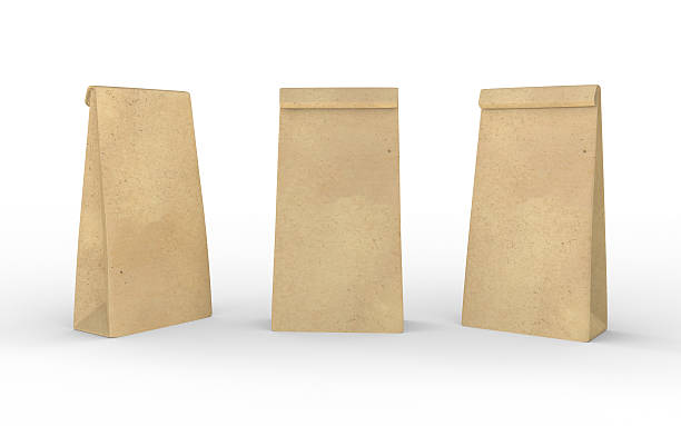 Brown paper lunch  bag isolated on white with clipping path stock photo