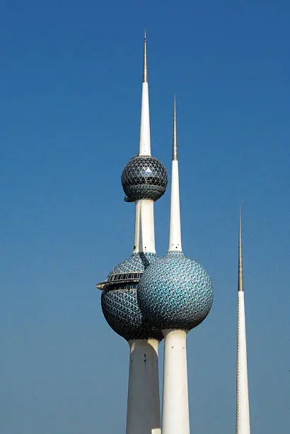 Kuwait city: Kuwait towers - used for water storage and as a view point - blue sky with copy space - photo by M.Torres