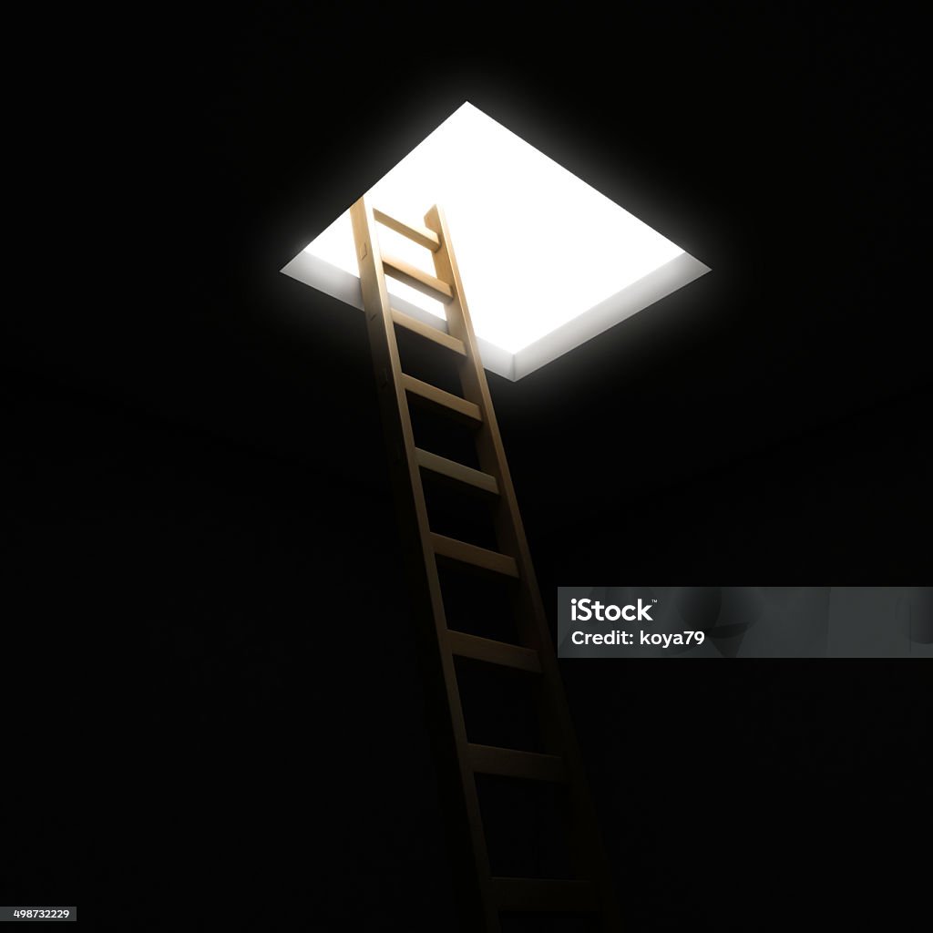 Exit from the dark using ladder Light - Natural Phenomenon Stock Photo