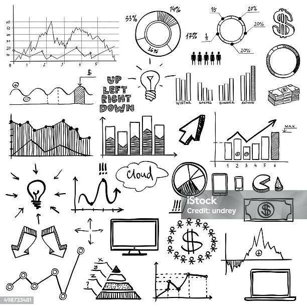 Hand Draw Doodle Web Charts Business Finanse Elements On Chalk Stock Illustration - Download Image Now