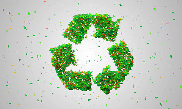 istock Recycle Symbol Green leaves particles 3D 498733549