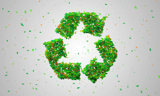 Recycle Symbol Green leaves particles 3D