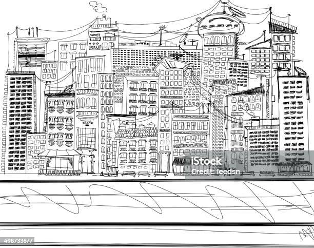 Vector Sketch Background With City Stock Illustration - Download Image Now - Arranging, Art, Art And Craft