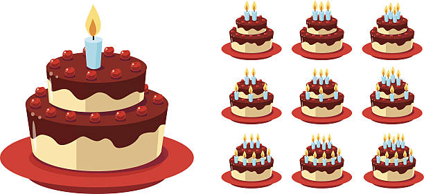 Birthday cake Birthday cake with 1 candle, and variations of 2 to 10 candles. 6 11 months stock illustrations