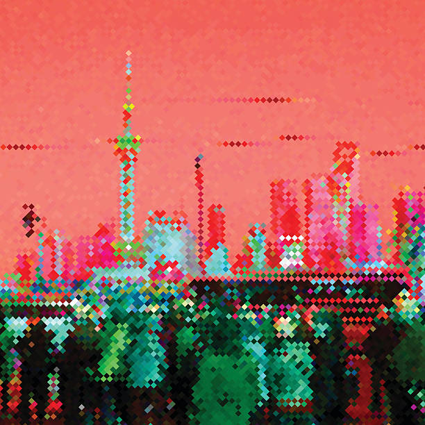illustrations, cliparts, dessins animés et icônes de abstrait carreaux de mosaïque à motifs d'arrière-plan de nuit de shanghai - shanghai finance skyline backgrounds