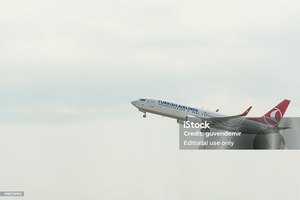 Turkish Airlines Airplane Take Off Istanbul, Turkey, September 07, 2015: Turkish Airlines Boeing 737-800 Aircraft is taking off from Istanbul Ataturk Airport. Turkish Airlines Stock Photo