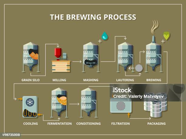 Brewery Process Infographic In Flat Style Stock Illustration - Download Image Now - Brewery, Motion, Organization