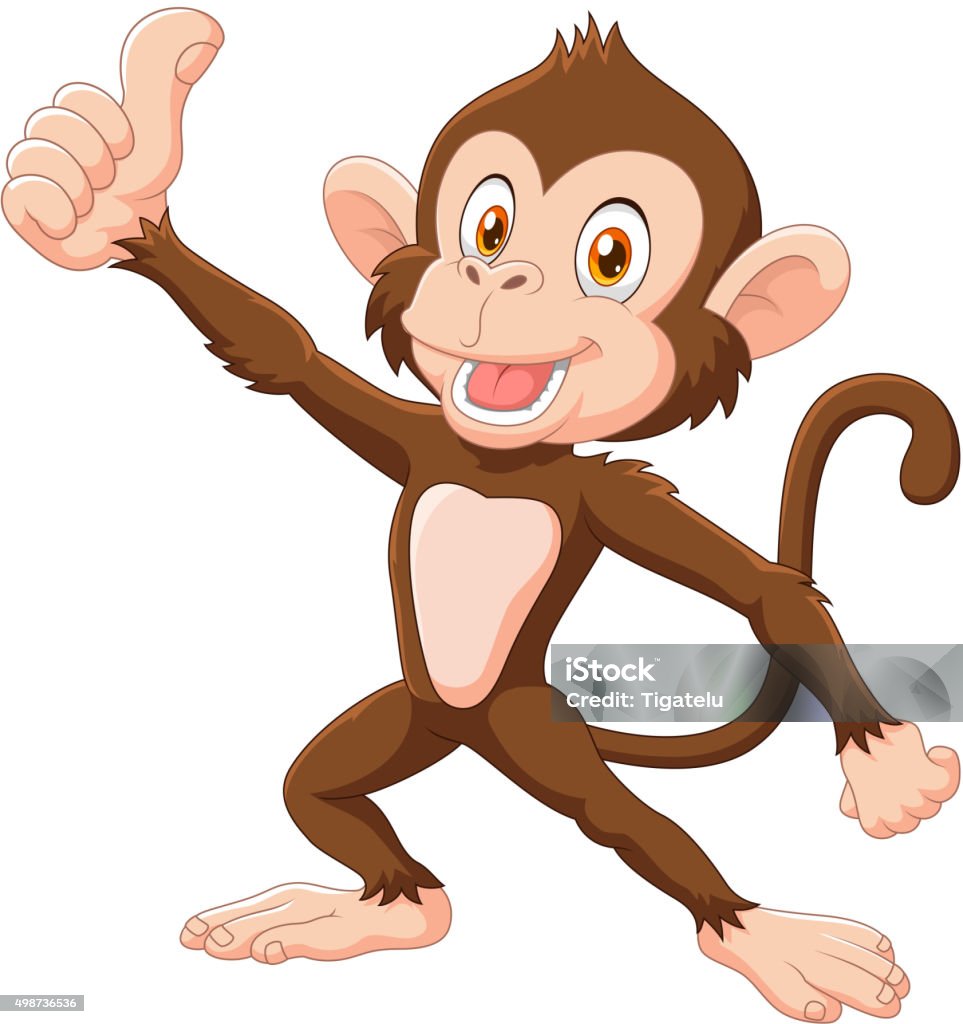 Niedlichen Affen geben Daumen nach oben, isoliert auf weißem Hintergrund - Lizenzfrei Menschenaffe Vektorgrafik