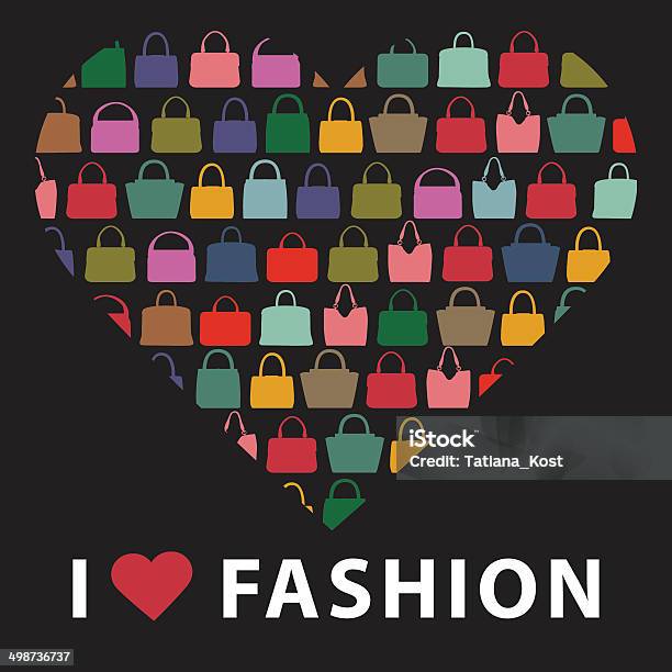 Colorful Silhouettes Womens Handbagscomposition In Form Of Hea Stock Illustration - Download Image Now