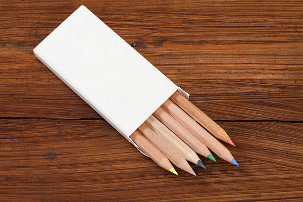 Coloured pencils on wood stock photo