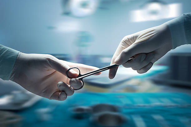 healthcare and medical concept , Close-up of surgeons hands hold stock photo