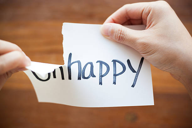 istock Hands Tearing Paper with the Words - Unhappy become Happy 498744652