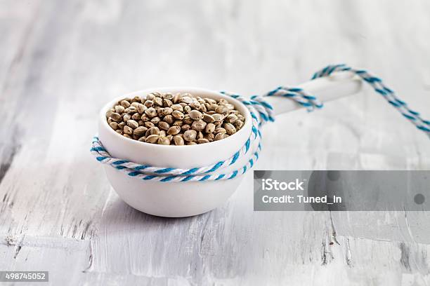 Hemp Seeds In Small Bowl Stock Photo - Download Image Now - 2015, Bowl, Crockery