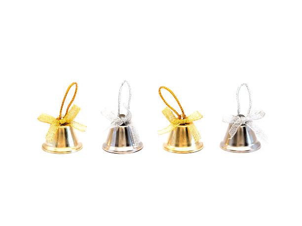 istock Gold and silver bells on white background 498748714