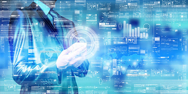 istock double exposure of businessman digital layer background 498749712