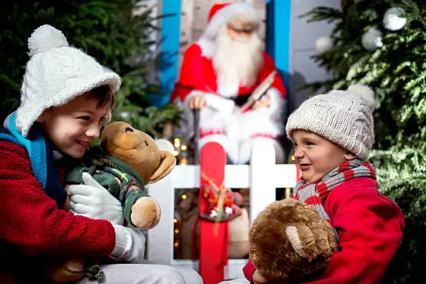 Photo of two brothers show their happy Christmas Gifts