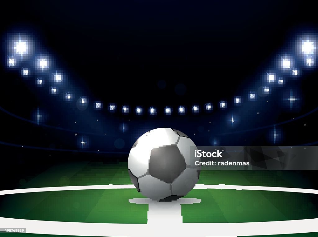 Stade de football avec ballon et projecteurs dans la nuit - clipart vectoriel de Abstrait libre de droits