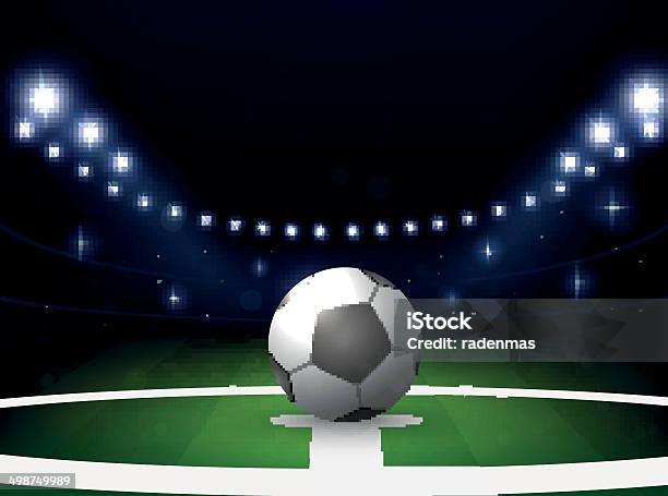 Stade De Football Avec Ballon Et Projecteurs Dans La Nuit Vecteurs libres de droits et plus d'images vectorielles de Abstrait