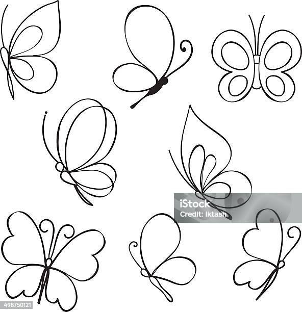 Set Of Hand Drawn Butterflies Stock Illustration - Download Image Now - Abstract, Backgrounds, Bee