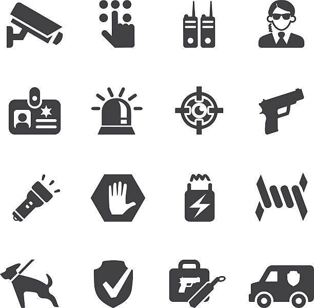 Security Guard Silhouette icons | EPS10 Security Guard Silhouette icons  riot shield illustrations stock illustrations