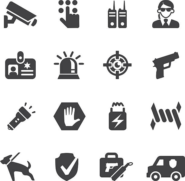 Security Guard Silhouette icons | EPS10 Security Guard Silhouette icons  armored truck stock illustrations