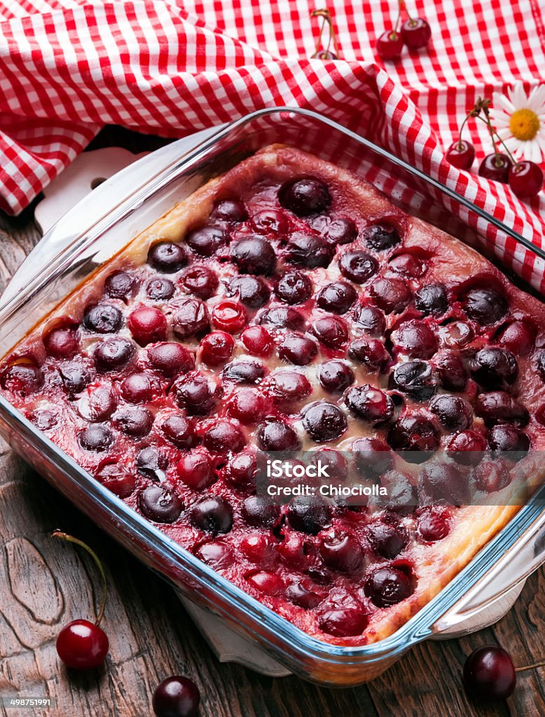 Homemade clafoutis Delicious homemade clafoutis with fresh cherries Baked Stock Photo