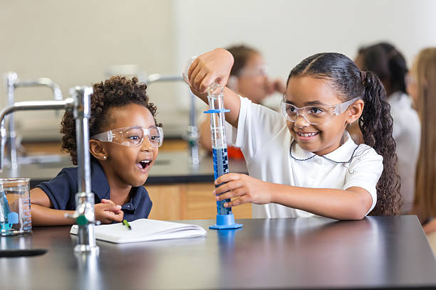 istock Excited little girls doing science experiement in class together 498752511