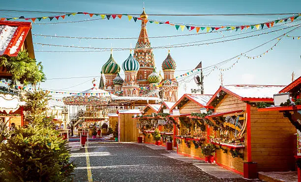 Photo of Christmas village fair on Red Square in Moscow