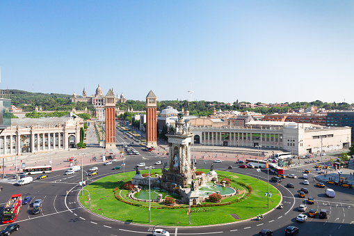 skyline of Square of Spain at summer day, Barcelona, Spain