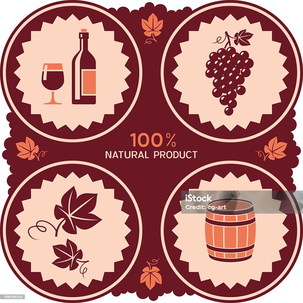 Etiqueta de vino con iconos de uva y barril - arte vectorial de Agricultura libre de derechos