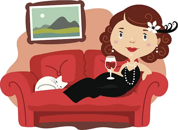Vector illustration of Elegant woman lying on the sofa