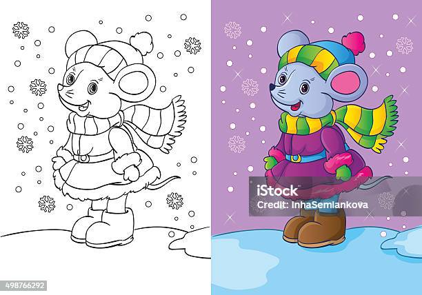 Coloring Book Of Mouse Dressed In Winter Clothes Stock Illustration - Download Image Now - Christmas, Coloring, Mouse - Animal