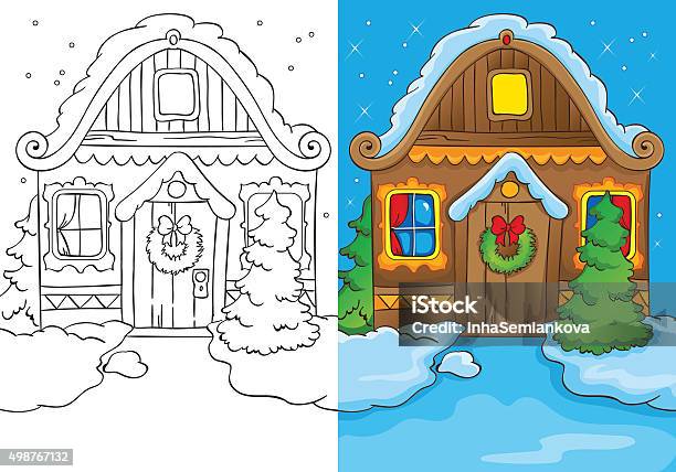 Coloring Book Of Christmas House At Night Stock Illustration - Download Image Now - Christmas, Coloring Book Page - Illlustration Technique, 2015