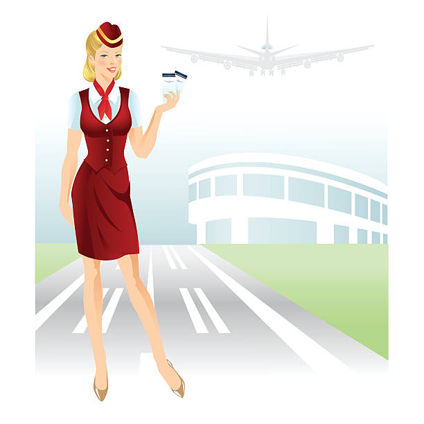 stewardess posiadających bilet w jej strony. - cravat stock illustrations