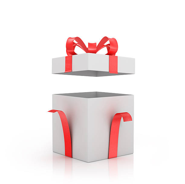 istock Open white gift-box with red bow and red ribbon. 498768554