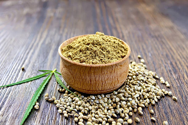 istock Flour hemp in spoon with corn on board 498768956