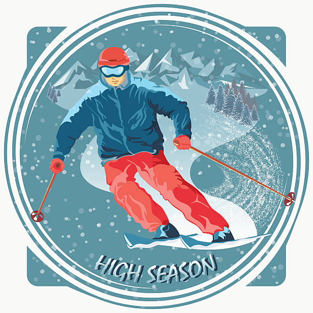 bild von einem skifahrer in einer ski resort - carved rock stock-grafiken, -clipart, -cartoons und -symbole