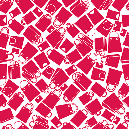 Shopping bags magenta vector seamless background, icon set, elements easy to use separately as icons.
